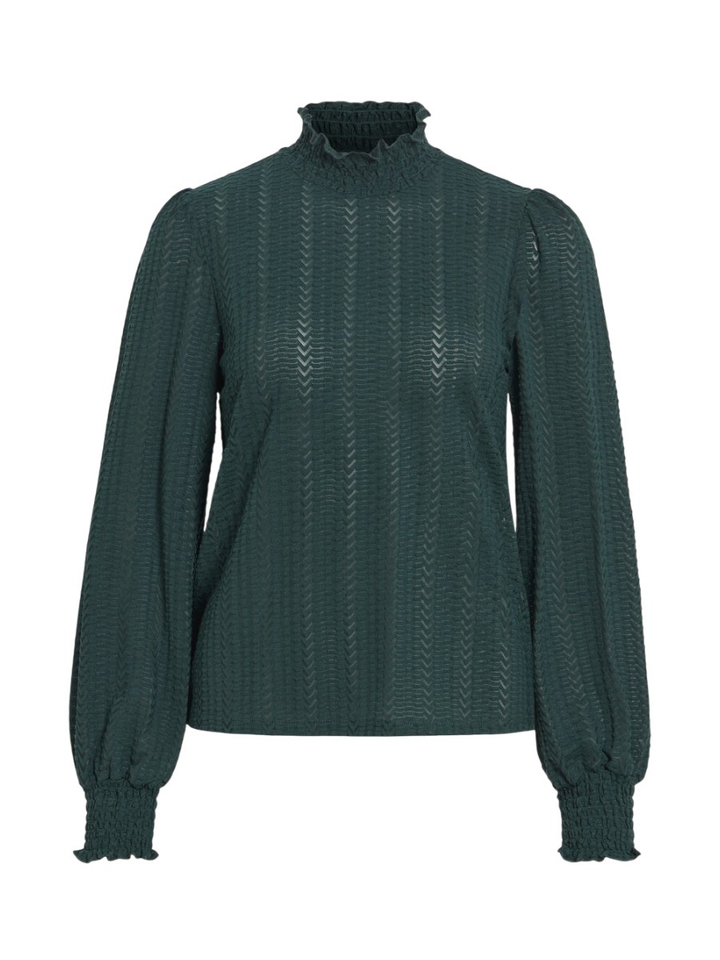 Groene T-shirt met structuur en opstaande kraag Vilyri Vila