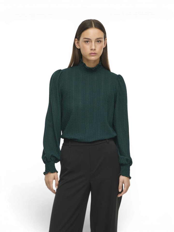 Groene T-shirt met structuur en opstaande kraag Vilyri Vila
