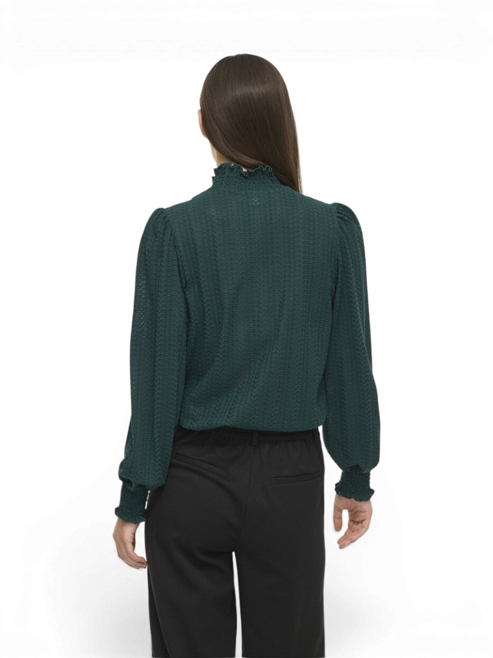 Groene T-shirt met structuur en opstaande kraag Vilyri Vila