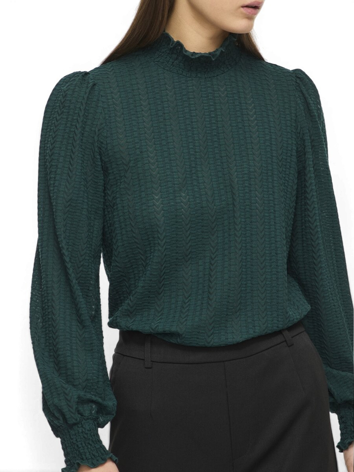 Groene T-shirt met structuur en opstaande kraag Vilyri Vila