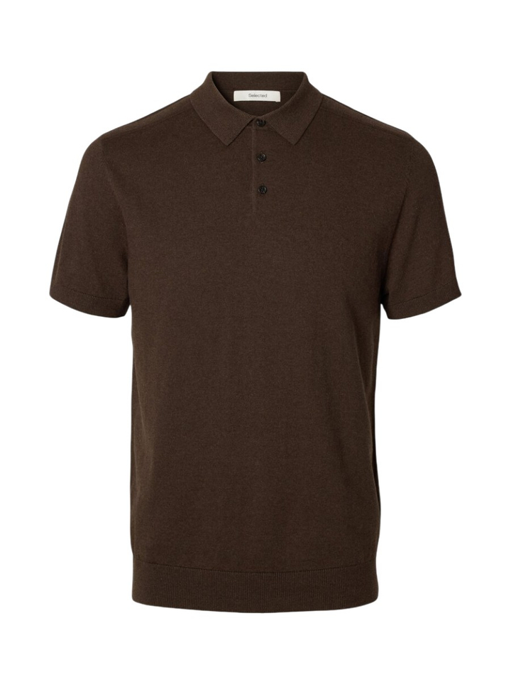 Donkerbruine katoenen polo Selected 