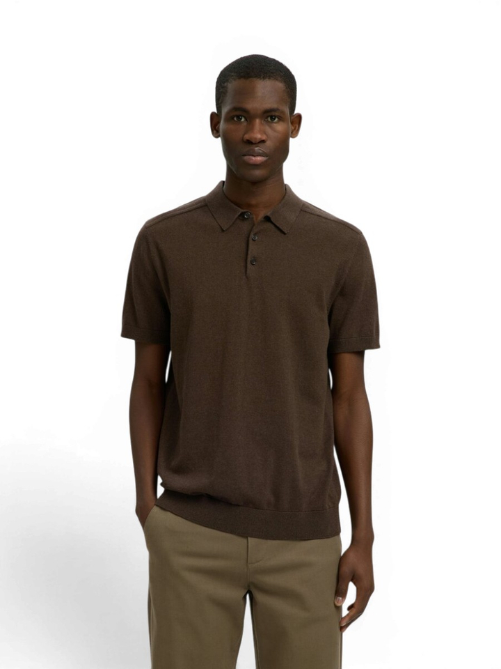 Donkerbruine katoenen polo Selected 