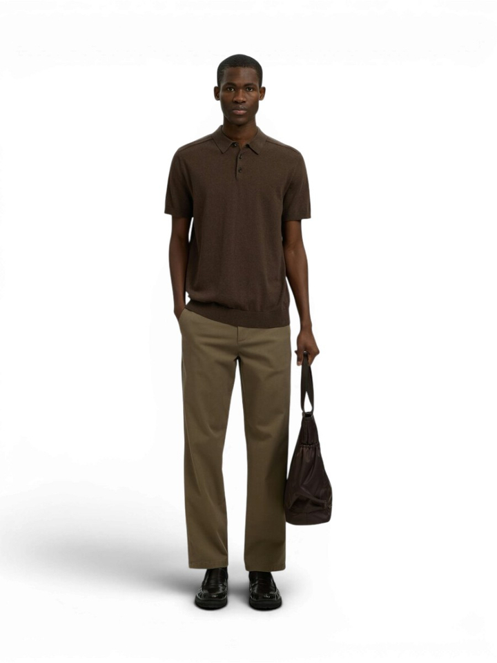 Donkerbruine katoenen polo Selected 