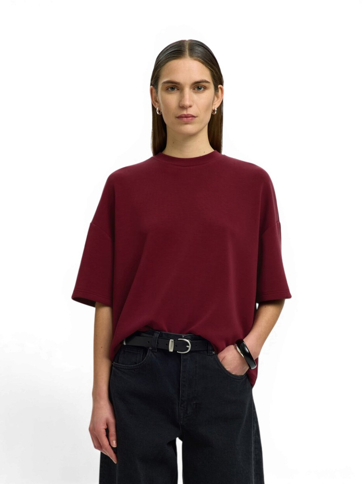 Bordeaux comfortabele oversized T-shirt Selected
