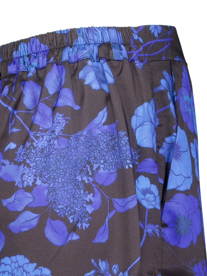 Donkerblauwe zijden broek met bloemenprint Olga AVDW