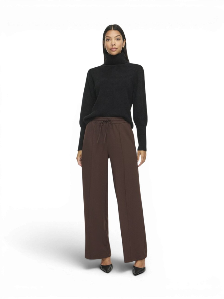 Bruine comfortabele broek met elastiek hoge taille Vila