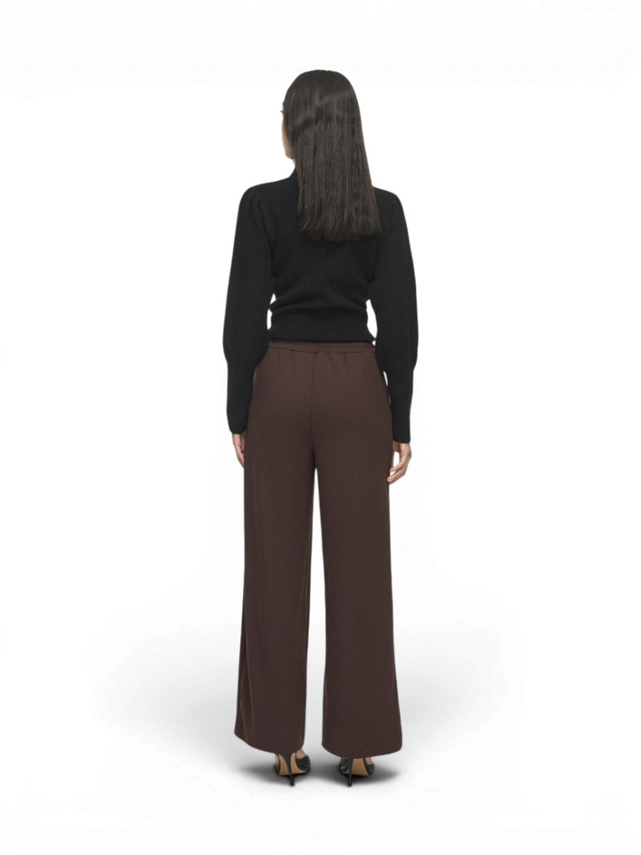 Bruine comfortabele broek met elastiek hoge taille Vila