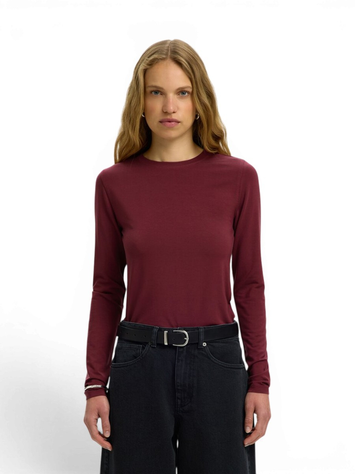 Bordeaux aansluitende T-shirt Selected