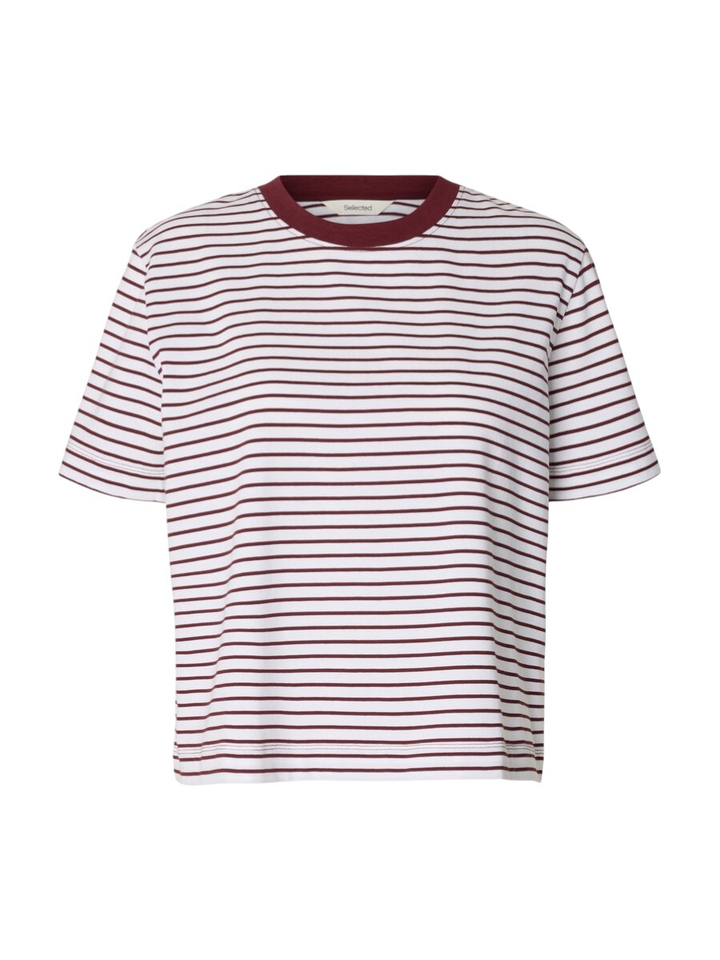 Witte T-shirt met bordeaux strepen Selected