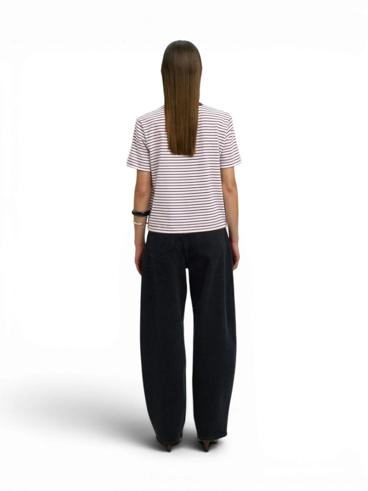 Witte T-shirt met bordeaux strepen Selected