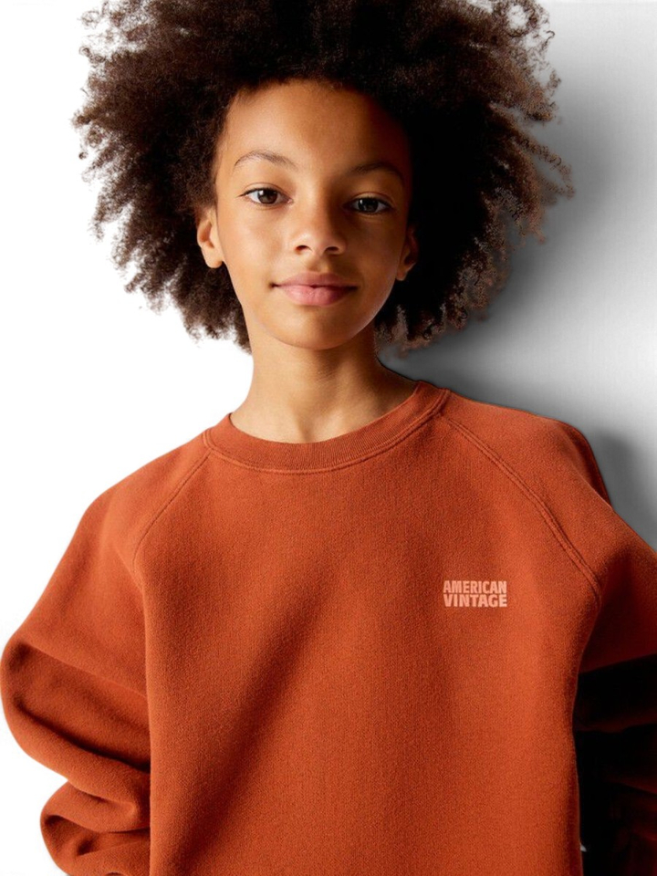 Roestkleurige katoenen sweater met ronde hals American Vintage