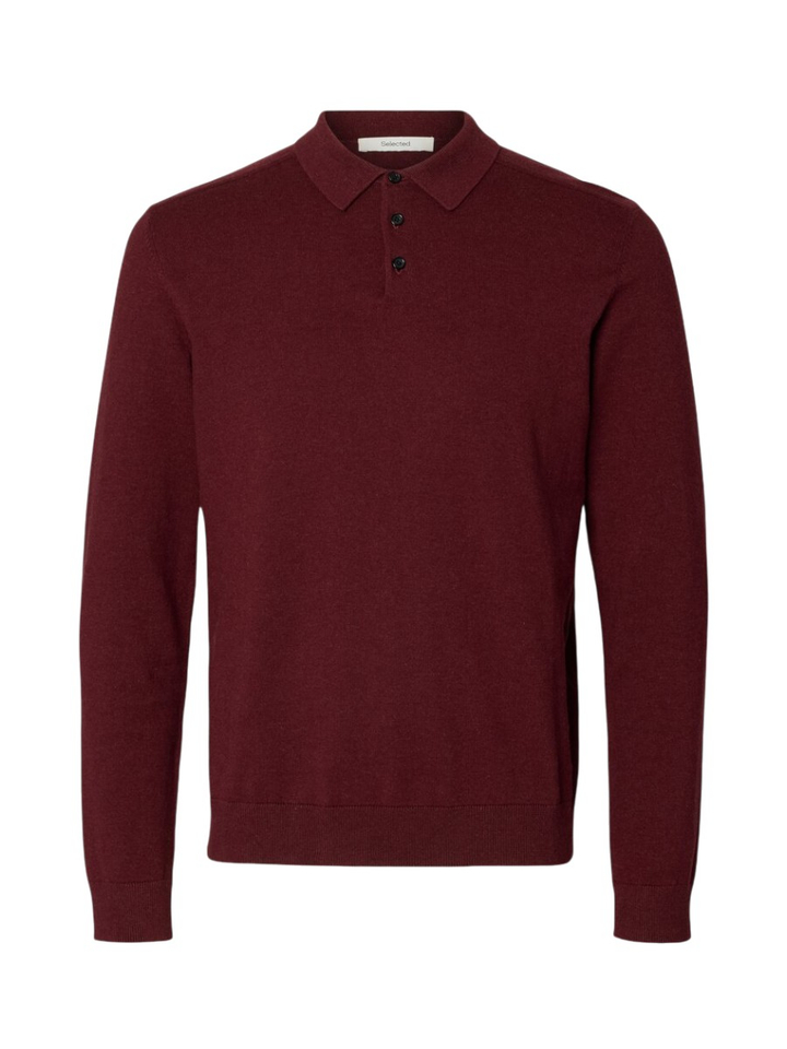 Bordeaux polo met lange mouwen Selected