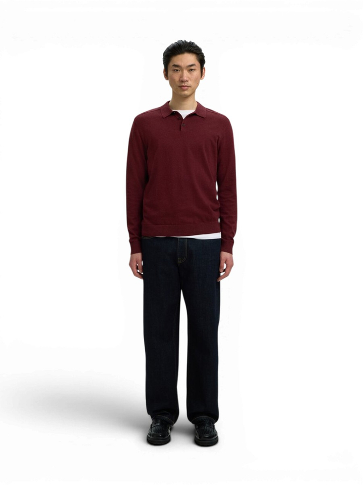 Bordeaux polo met lange mouwen Selected