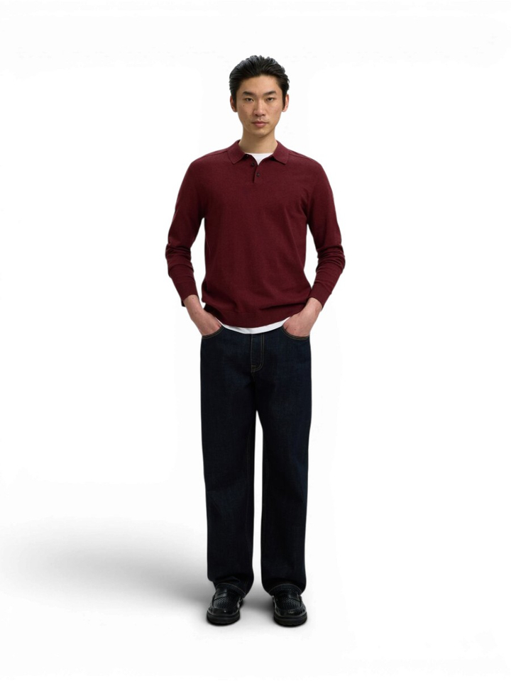 Bordeaux polo met lange mouwen Selected