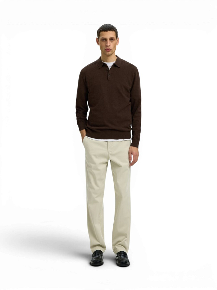 Donkerbruine polo met lange mouwen Selected