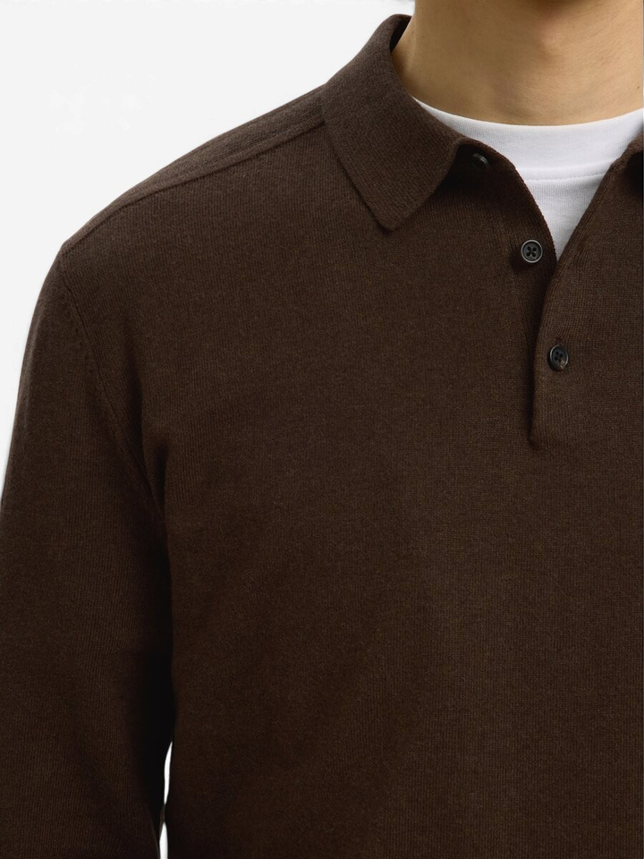 Donkerbruine polo met lange mouwen Selected