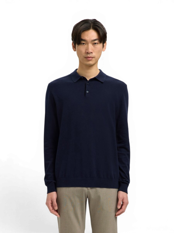 Navy Blazer/Melange polo met lange mouwen Selected