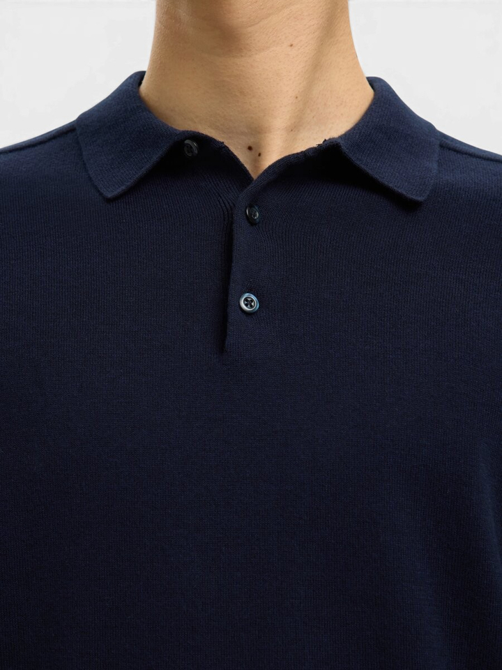 Navy Blazer/Melange polo met lange mouwen Selected