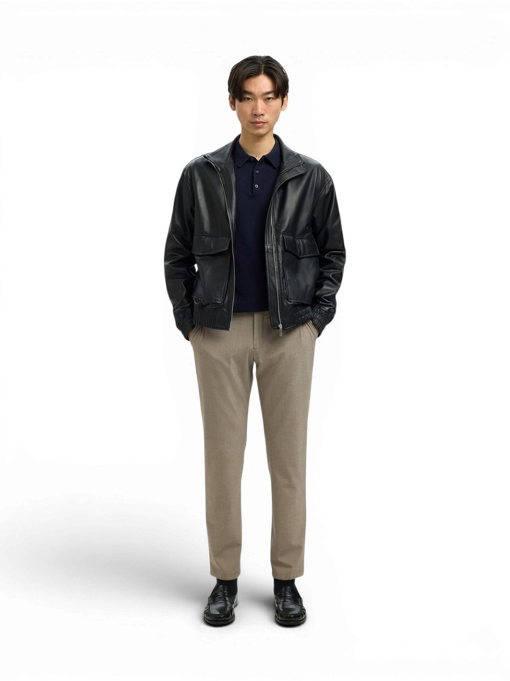 Navy Blazer/Melange polo met lange mouwen Selected