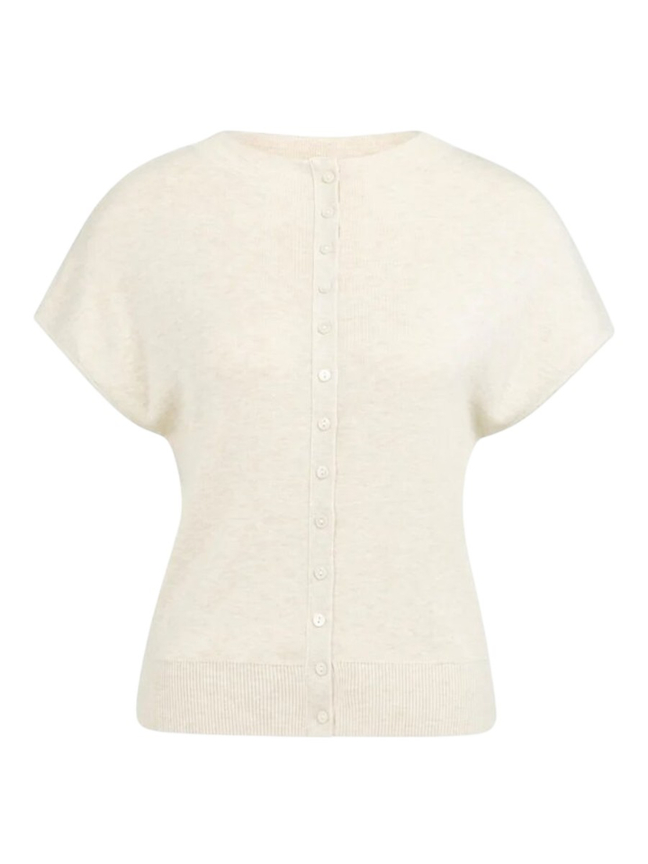 Beige gebreid vest met korte mouwen en knopen aan de voorkant YAYA
