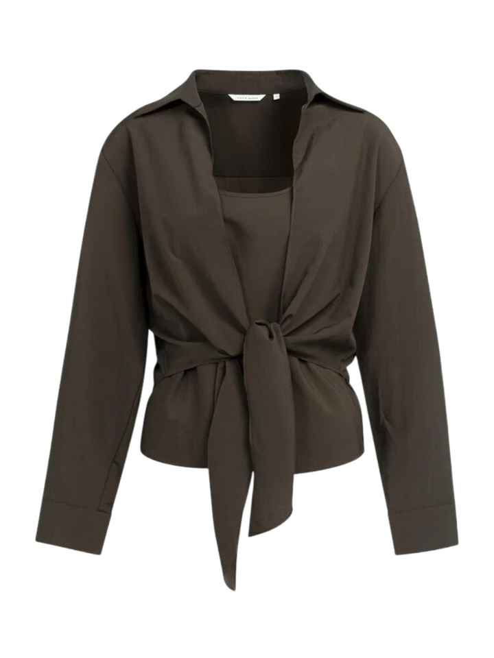 Bruine blouse met knoopdetail en bijpassende top YAYA