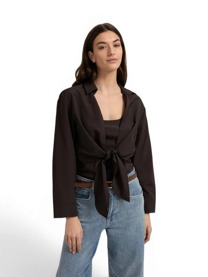 Bruine blouse met knoopdetail en bijpassende top YAYA