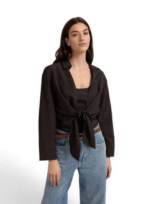 Bruine blouse met knoopdetail en bijpassende top YAYA