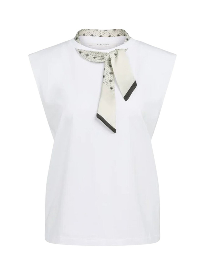 Witte mouwloze dubbellaagse top met sjaaldetail Yaya 