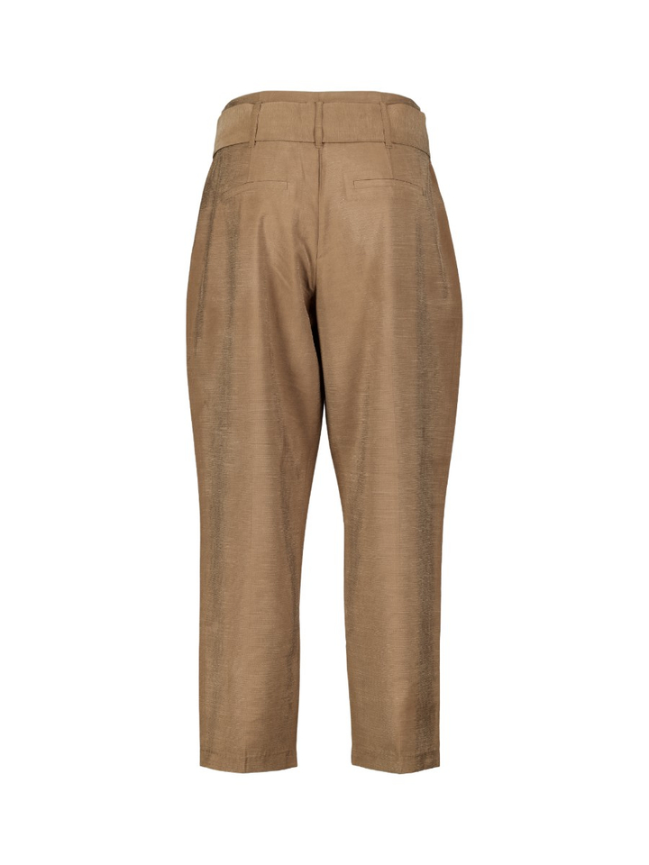 Bruine high-waist broek met rechte pijpen en sjaalceintuur Yaya
