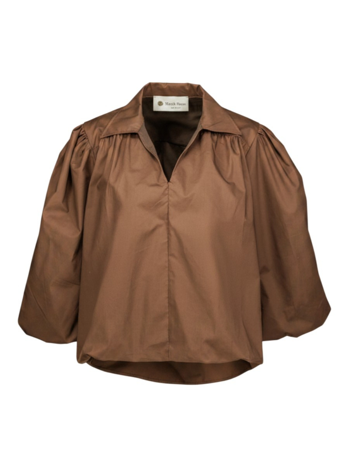 Bruine katoenen bloes Canlotte Black Rose