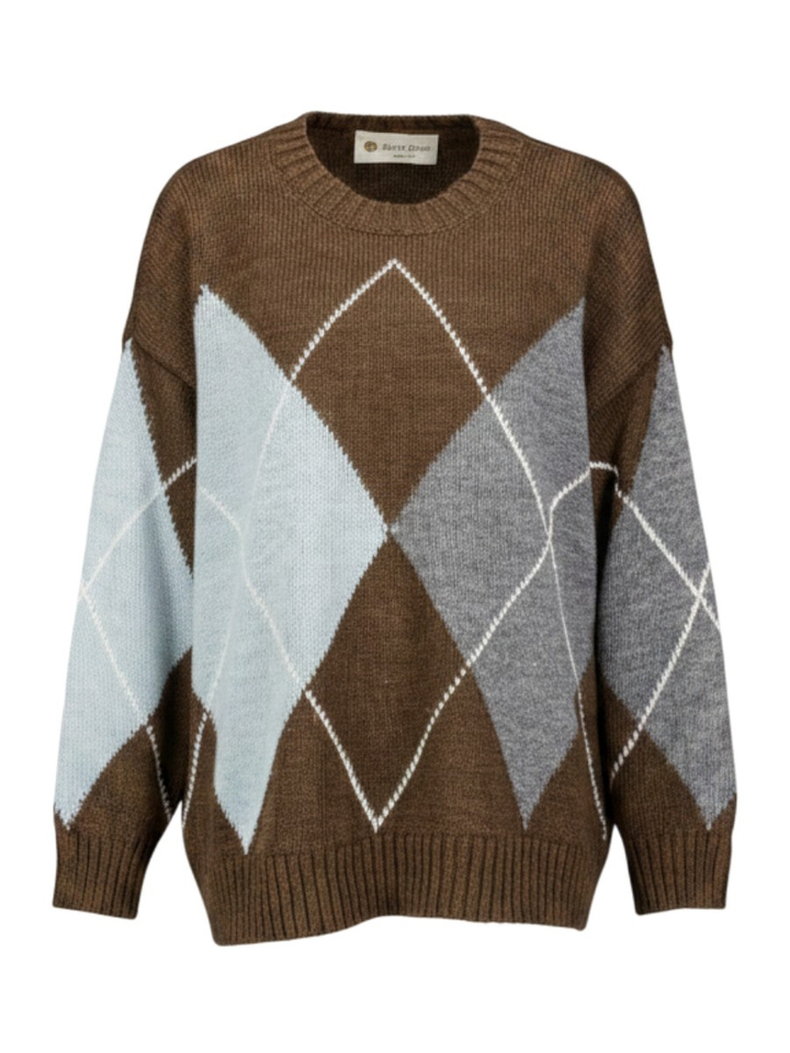 Bruine trui met ruiten Pull Landro Black Rose