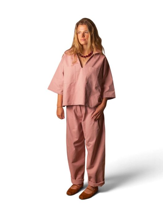 Roze wijde broek met bandplooi Pants Libon Black Rose