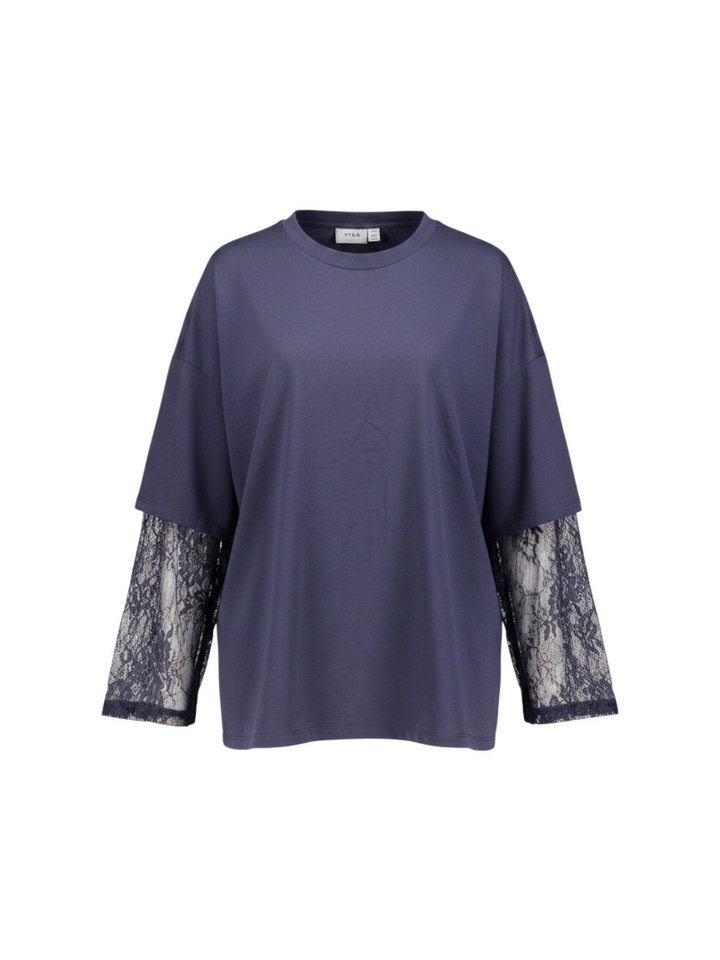 Donkerblauwe oversized T-shirt met kanten detail Viabia Vila 