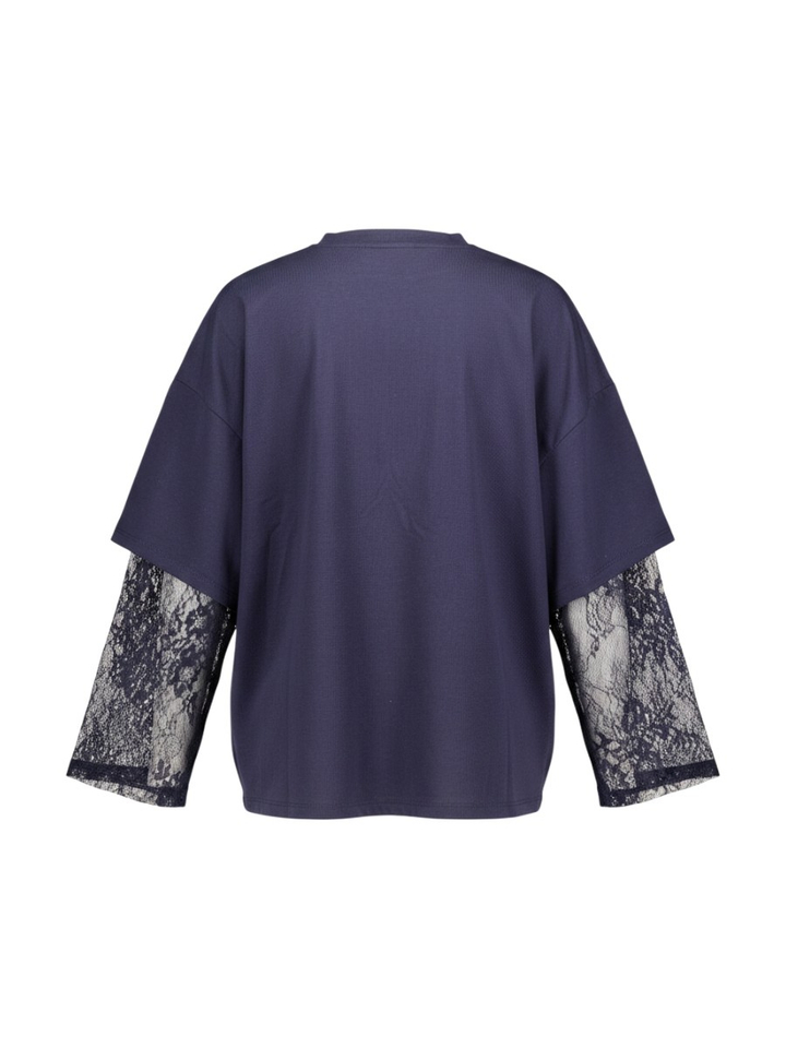 Donkerblauwe oversized T-shirt met kanten detail Viabia Vila 