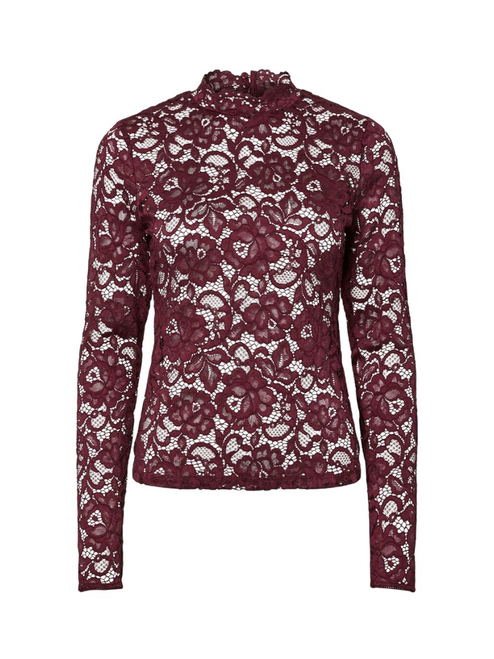 Bordeaux kleurige T-shirt in kant Yaslacey Y.A.S
