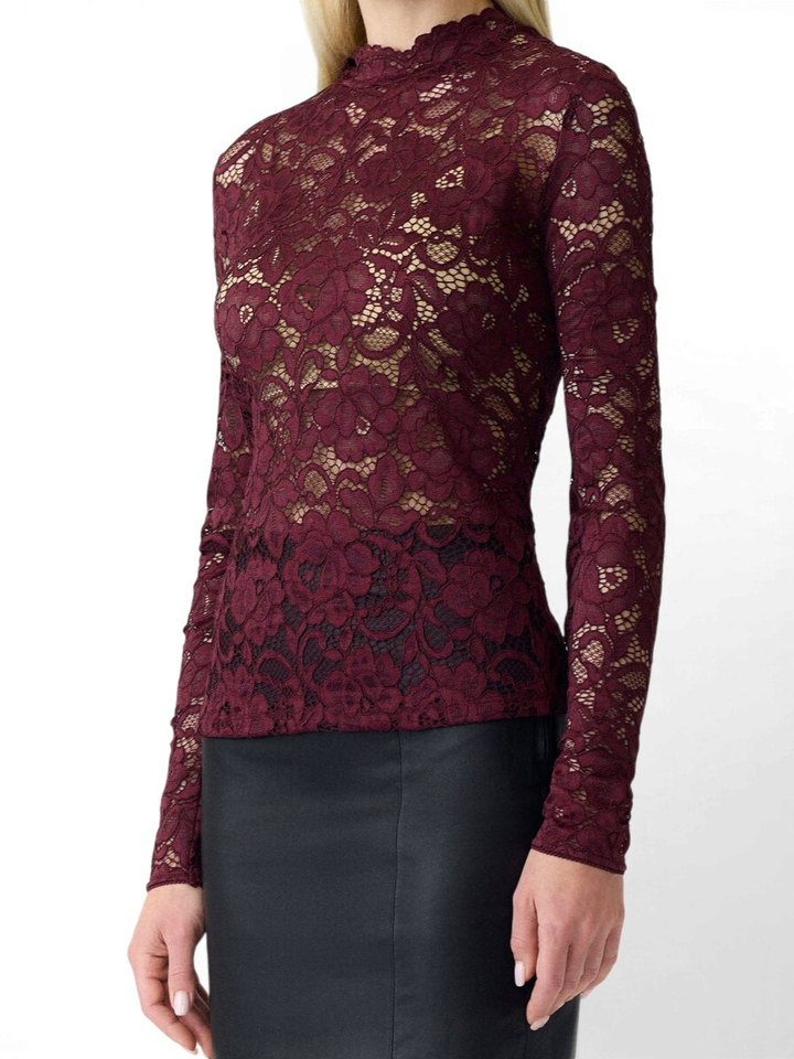 Bordeaux kleurige T-shirt in kant Yaslacey Y.A.S