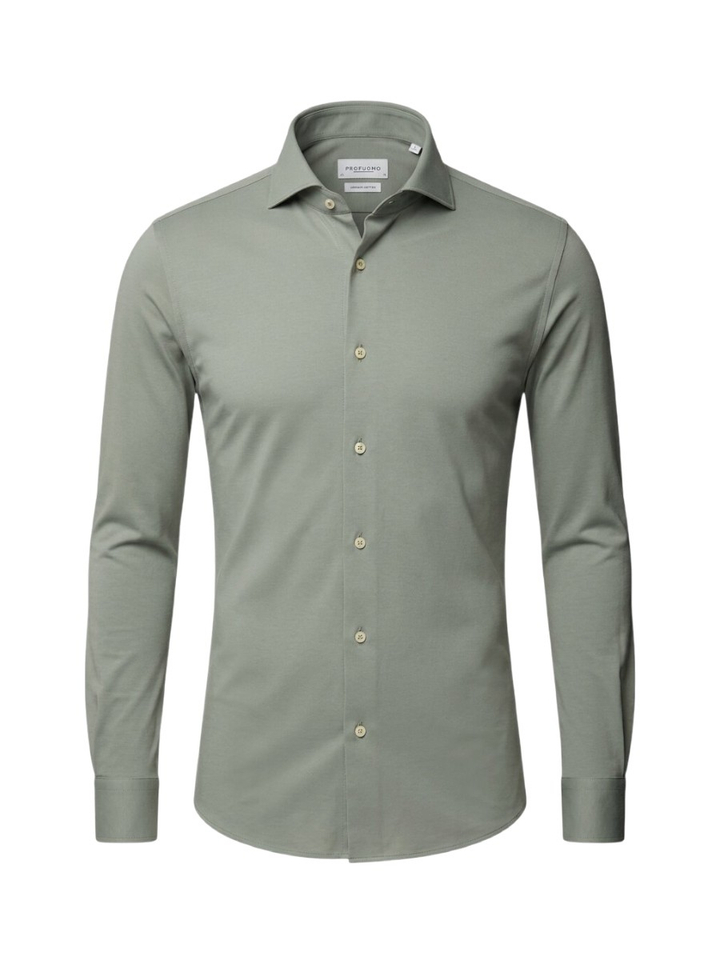 Grijsgroen katoenen hemd (slim fit) met lange mouwen Profuomo Michaelis