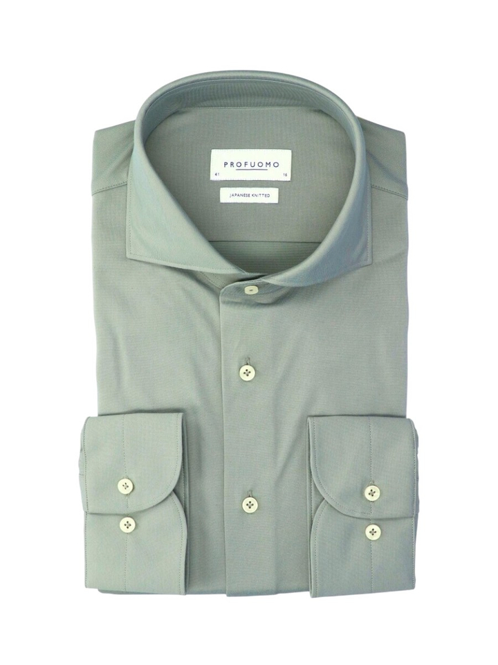 Grijsgroen katoenen hemd (slim fit) met lange mouwen Profuomo Michaelis