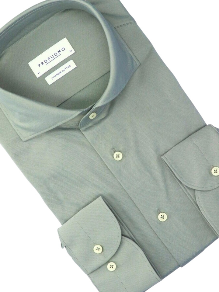 Grijsgroen katoenen hemd (slim fit) met lange mouwen Profuomo Michaelis