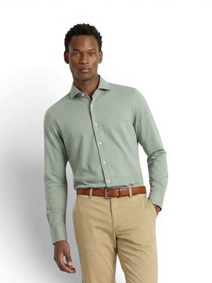 Grijsgroen katoenen hemd (slim fit) met lange mouwen Profuomo Michaelis
