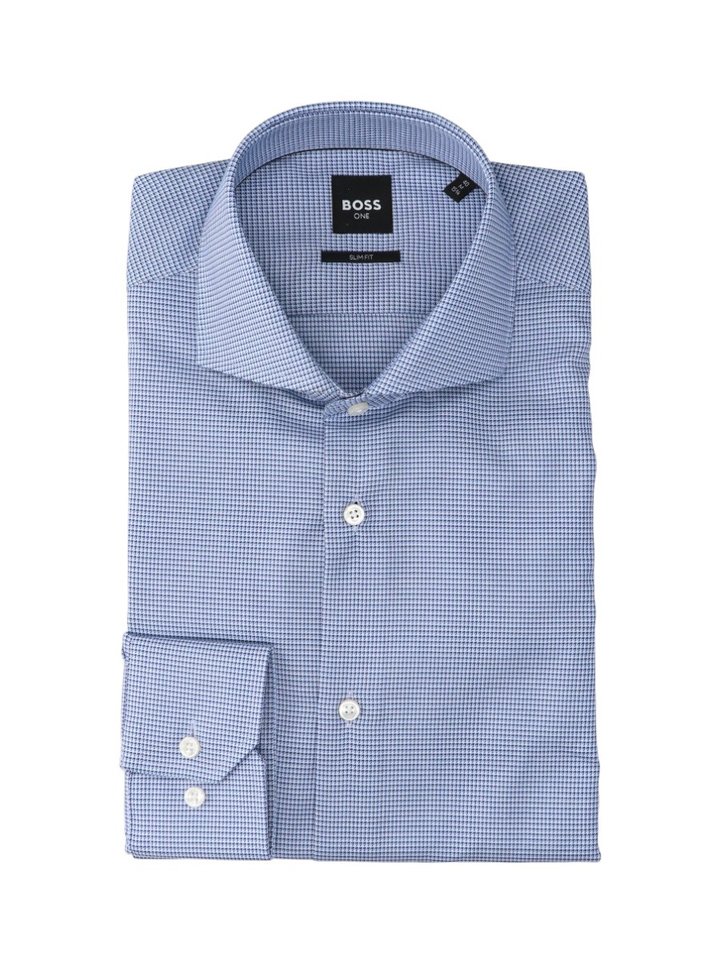 Blauw katoenen hemd (slim fit) met fijn motief en lange mouwen Hugo Boss