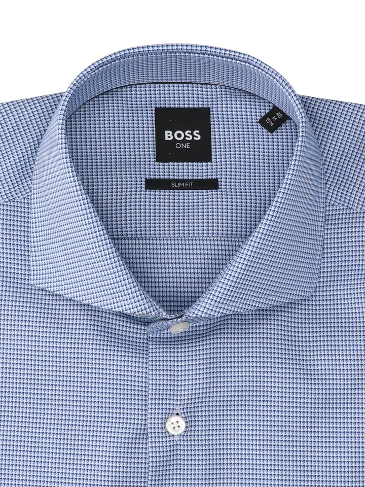 Blauw katoenen hemd (slim fit) met fijn motief en lange mouwen Hugo Boss