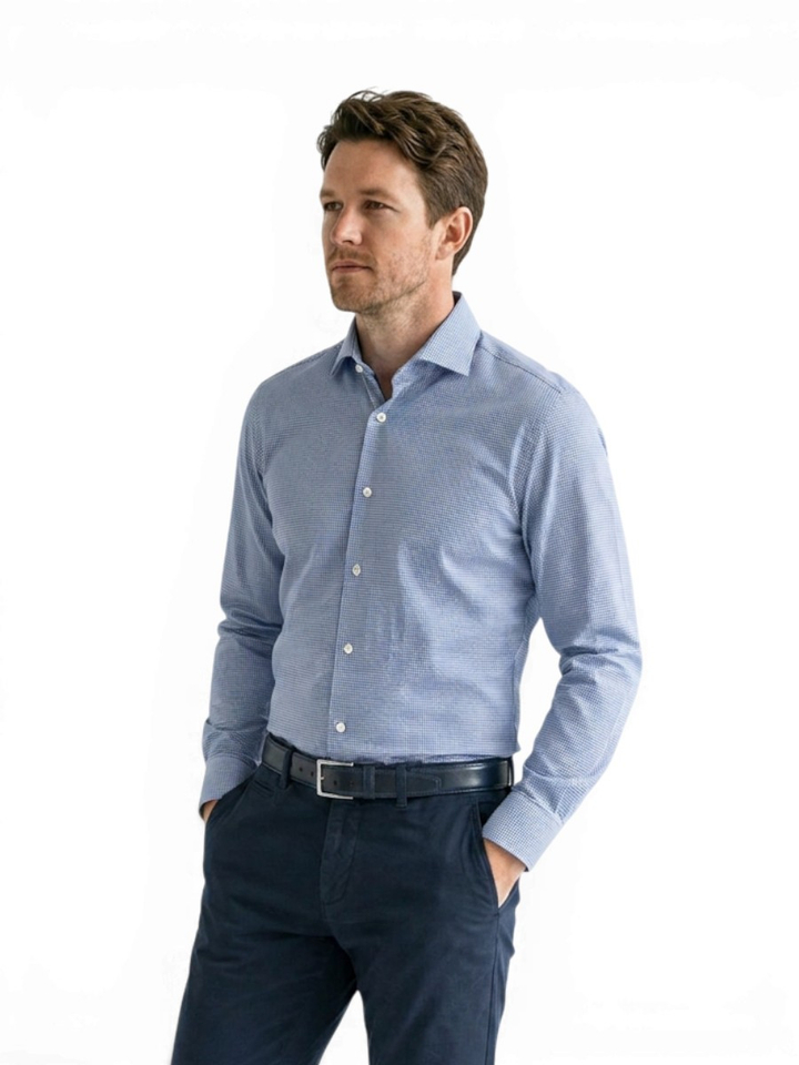 Blauw katoenen hemd (slim fit) met fijn motief en lange mouwen Hugo Boss
