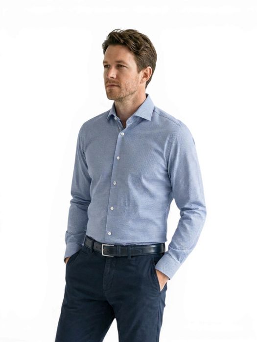 Blauw katoenen hemd (slim fit) met fijn motief en lange mouwen Hugo Boss