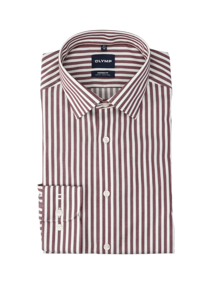 Bordeaux katoenen hemd (modern fit) met strepen en lange mouwen Olymp