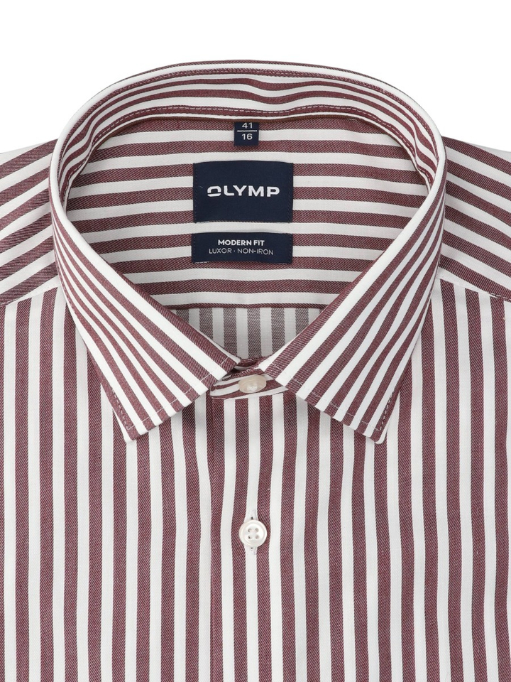 Bordeaux katoenen hemd (modern fit) met strepen en lange mouwen Olymp