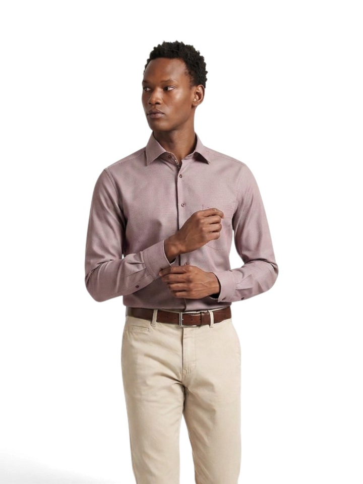 Bordeaux hemd comfort fit met lichte print Olymp