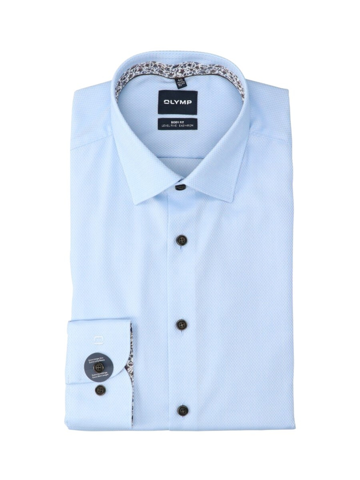Blauw katoenen hemd ( body fit) met lange mouwen Olymp