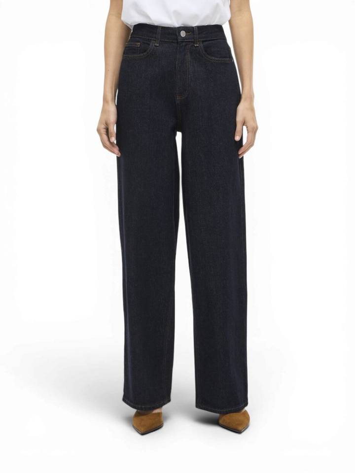 Donkerblauwe high-waist wide fit jeans Vila