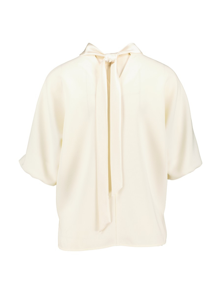 Ecru blouse met korte mouwen en lint Luisa Cerano